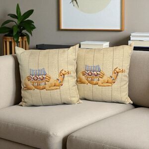 Two (2) Hampton Bay Camel 20x20 Cushion Pillows Home Decor EUC